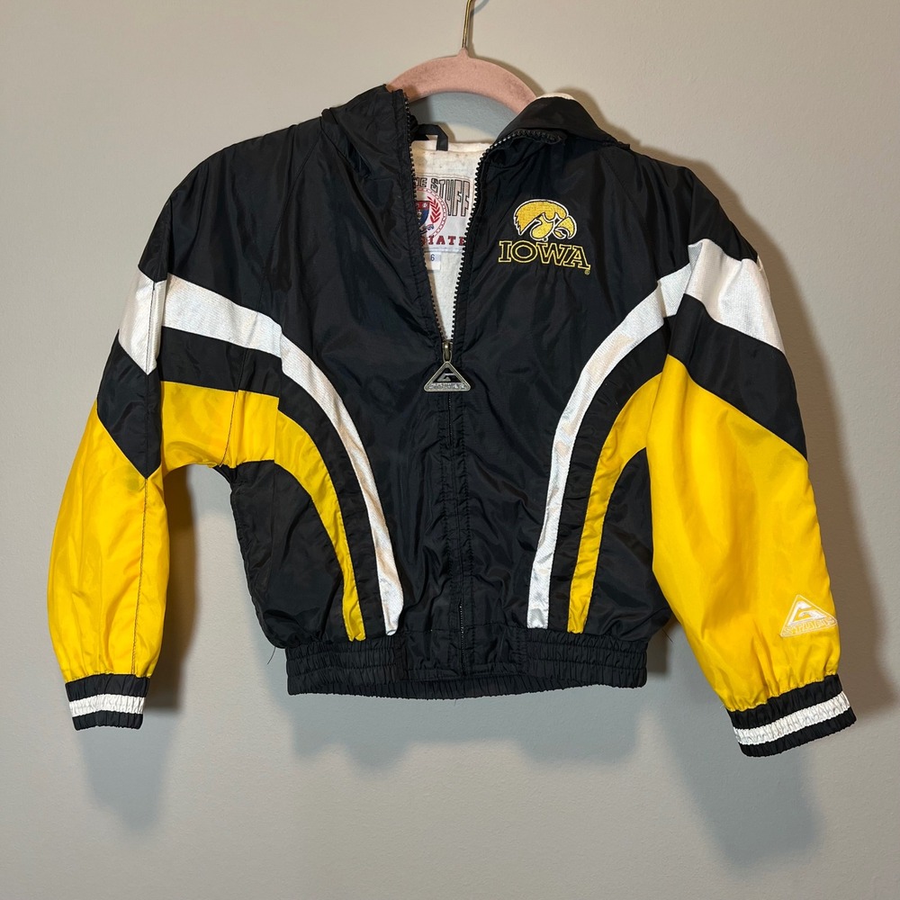 Vintage Iowa Hawkeyes Kid's Windbreaker Jacket Genuine Stuff Black Yellow Size 6